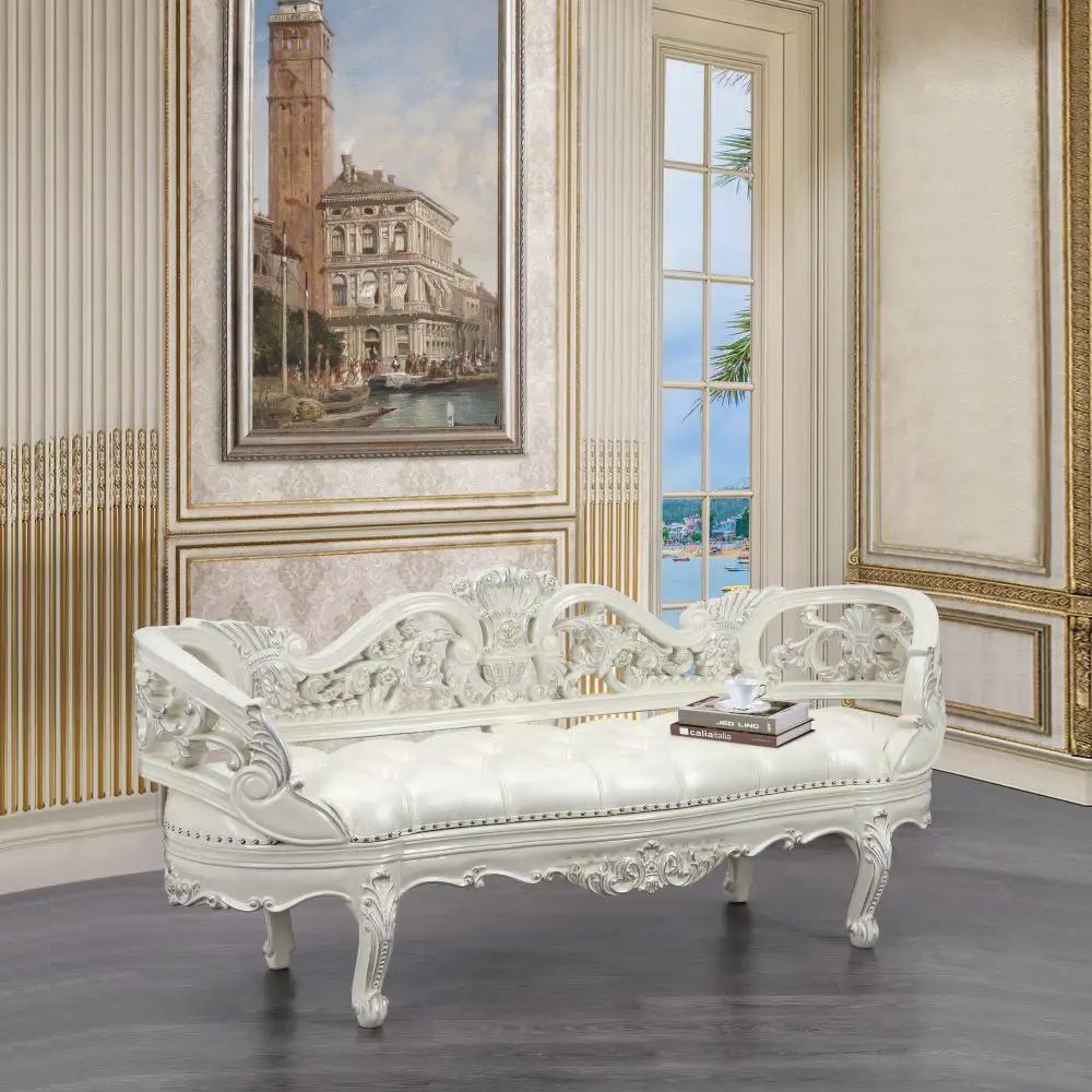Adara - Bench - Pearl White Synthetic Leather & Antique White by Unique Piece Furniture