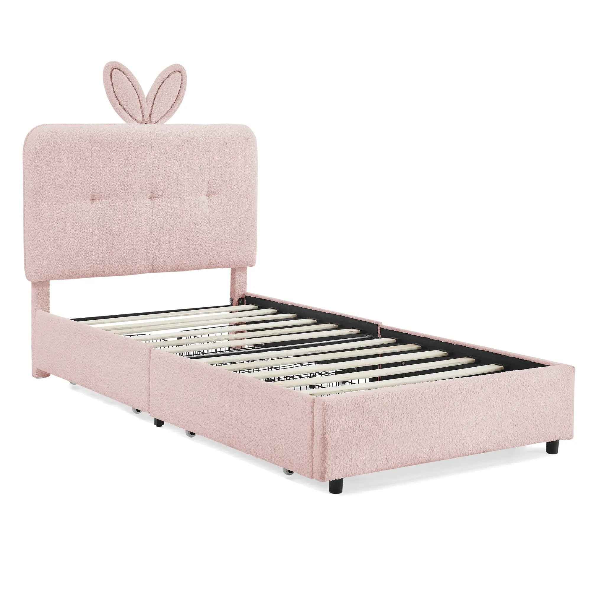 Twin Size Kids Upholstered Bed with Oversized Rabbit Ear Headboard by HouseOfZazla