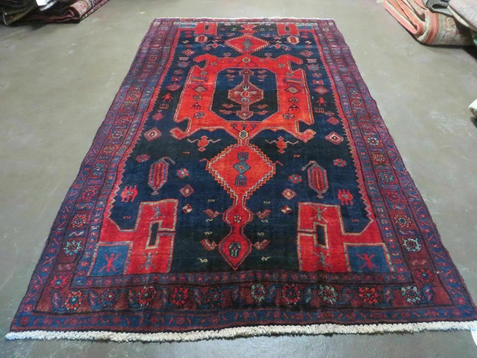 4' 6" X 8' 2" Antique Handmade India Tribal Geometric Wool Rug Red Blue # 129 by Jewel Rugs