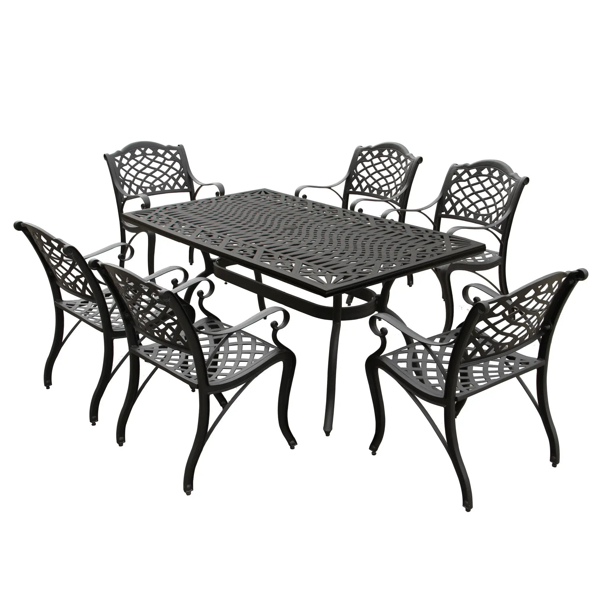 Outdoor Aluminum 7pc Black Rectangular Patio Dining Set and Six Chairs by Sharicks