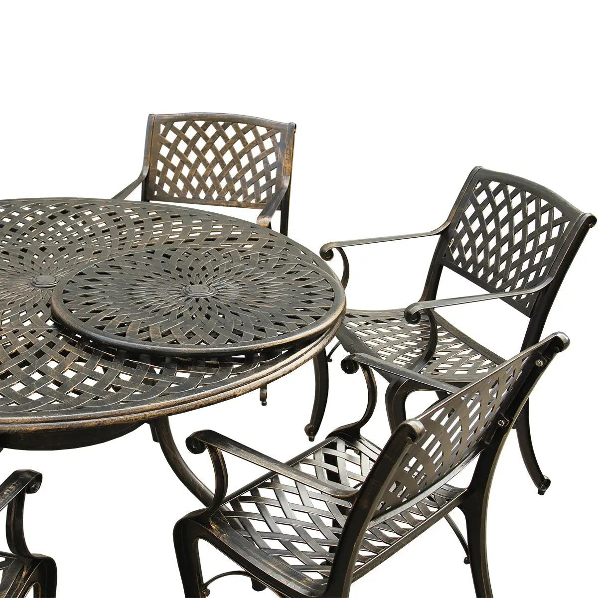Outdoor Aluminum 7pc Round Patio Dining Set with Lazy Susan, Six Chairs by Sharicks