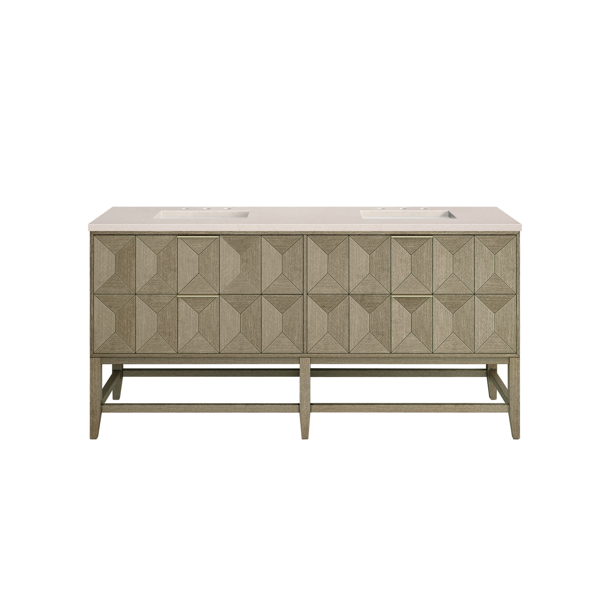 James Martin Emmeline 72" Double Bathroom Vanity, Pebble Oak with Eternal Marfil countertop