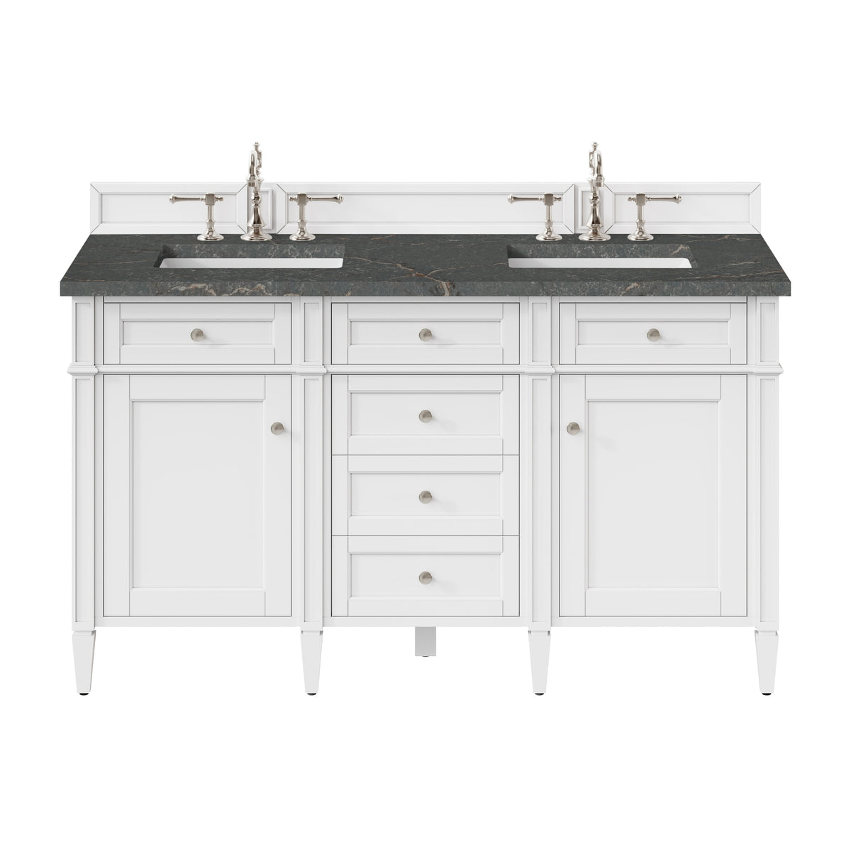 James Martin Brittany 60" Double Bathroom Vanity, Bright White with Parisien Bleu countertop