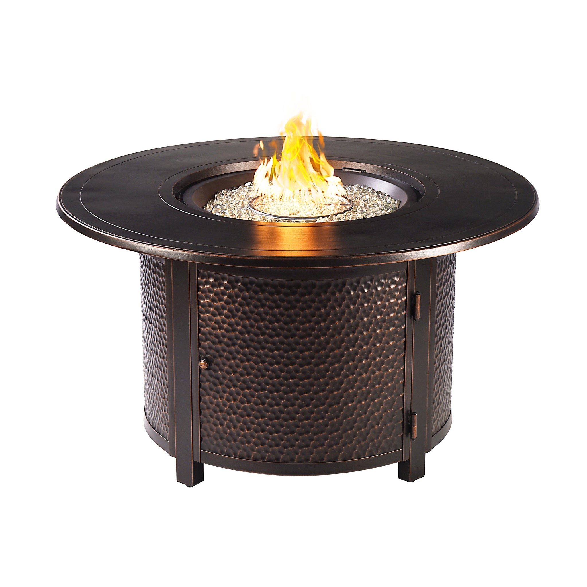 Aluminum 44-in Round Patio Fire Table Set with Swivel Rocking Chairs by Sharicks