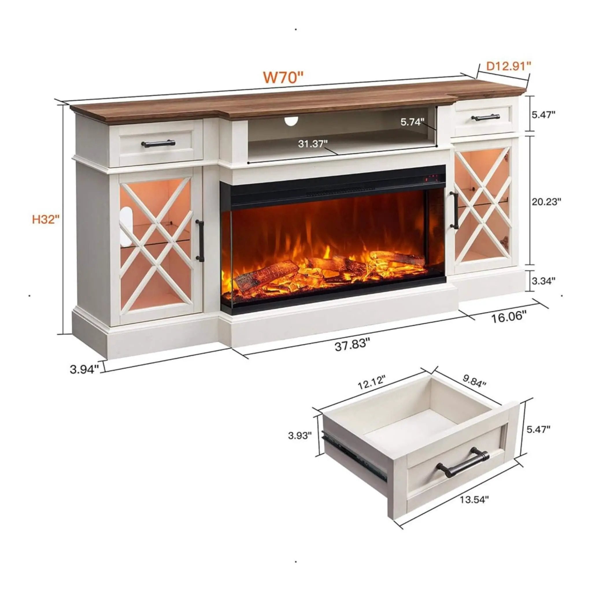 Nuvia Electric 70-Inch Fireplace TV Stand With Glass Door Storage Cabinet (SAK58627) by SAKSBY WHOLESALE