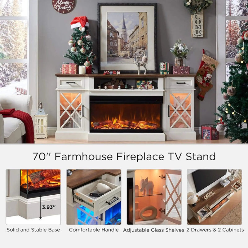 Nuvia Electric 70-Inch Fireplace TV Stand With Glass Door Storage Cabinet (SAK58627) by SAKSBY WHOLESALE