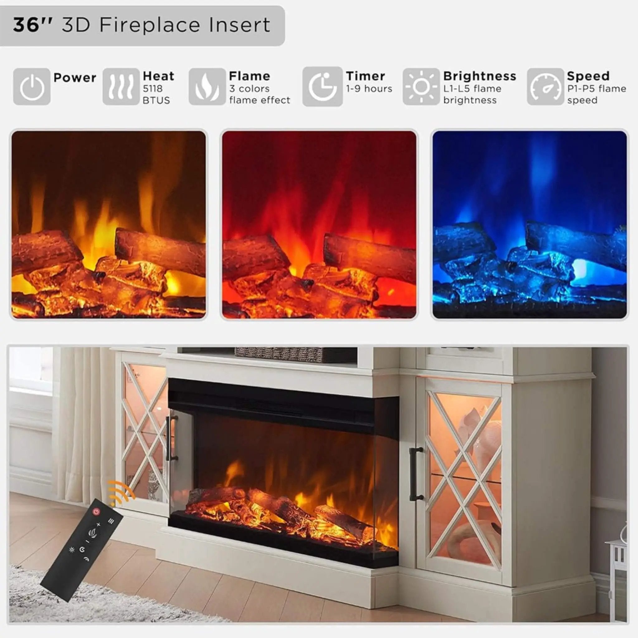 Nuvia Electric 70-Inch Fireplace TV Stand With Glass Door Storage Cabinet (SAK58627) by SAKSBY WHOLESALE