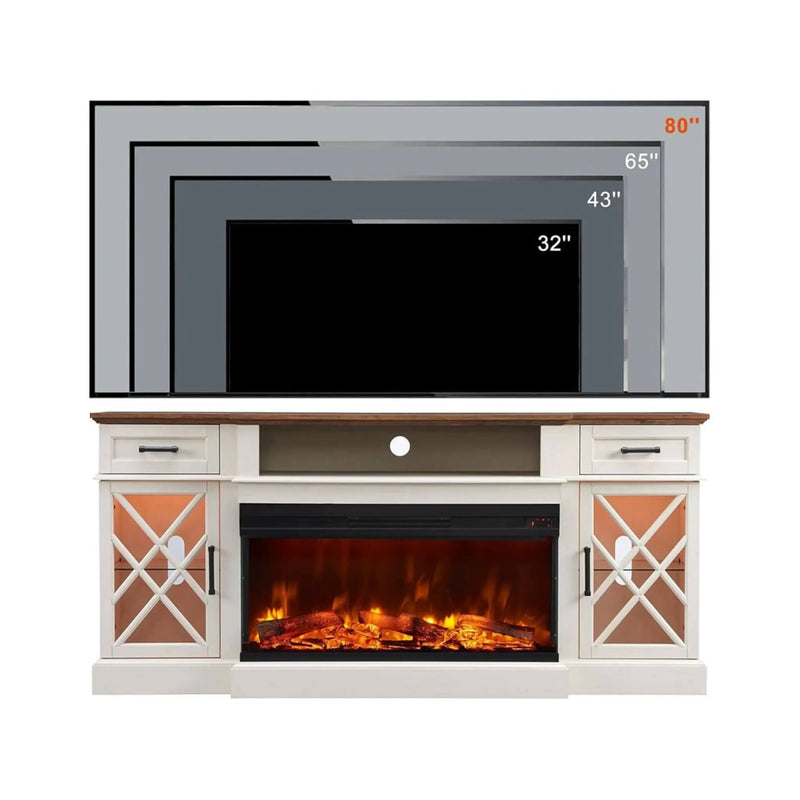 Nuvia Electric 70-Inch Fireplace TV Stand With Glass Door Storage Cabinet (SAK58627) by SAKSBY WHOLESALE