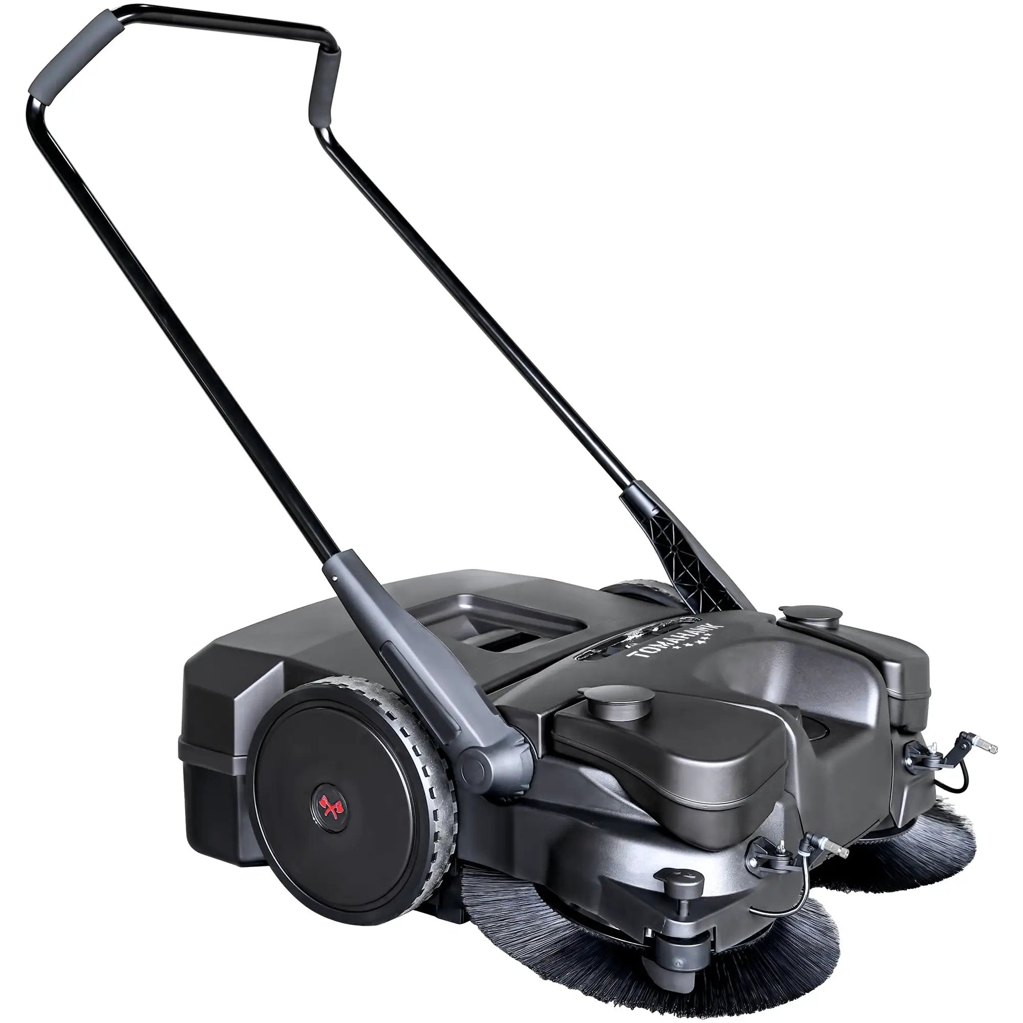 30" Battery Powered Push Sweeper with Triple Power Brooms Electric Drive and Dust Suppression Sprayer by Tomahawk Power