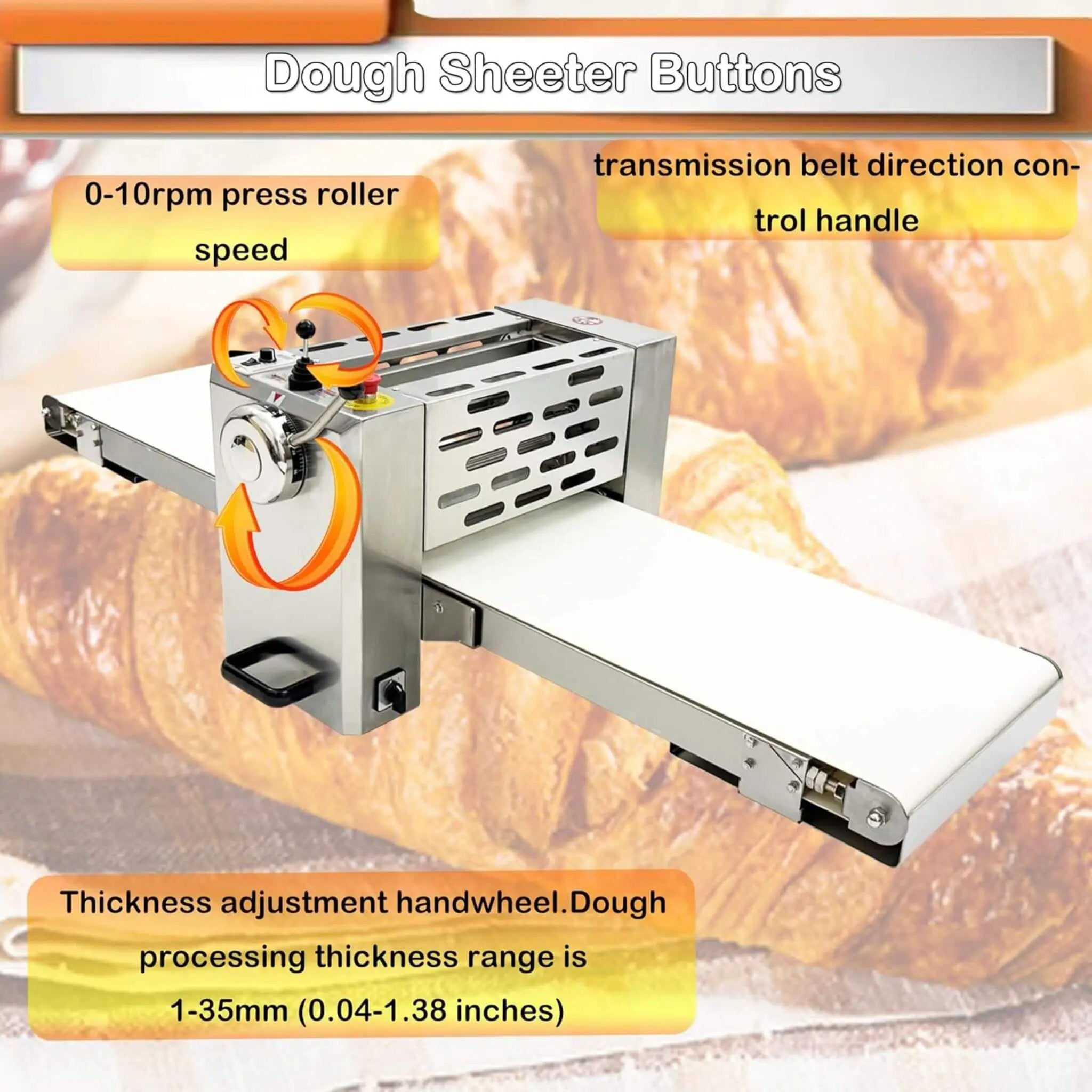 Commercial Electric 110V Foldable Stainless Steel Dough Sheeter (SAK59273) by SAKSBY WHOLESALE