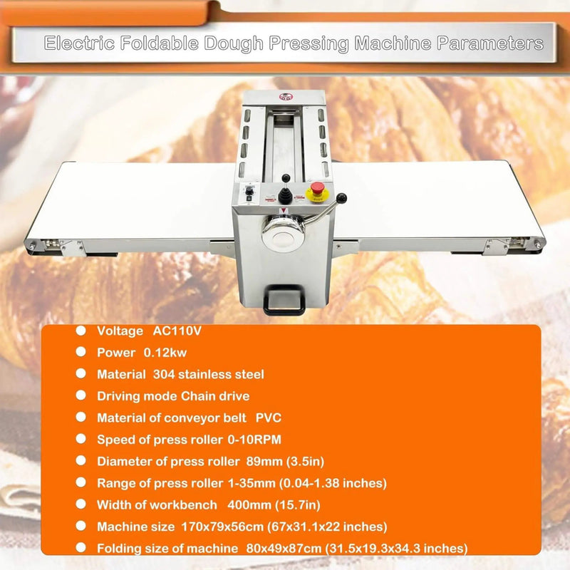 Commercial Electric 110V Foldable Stainless Steel Dough Sheeter (SAK59273) by SAKSBY WHOLESALE