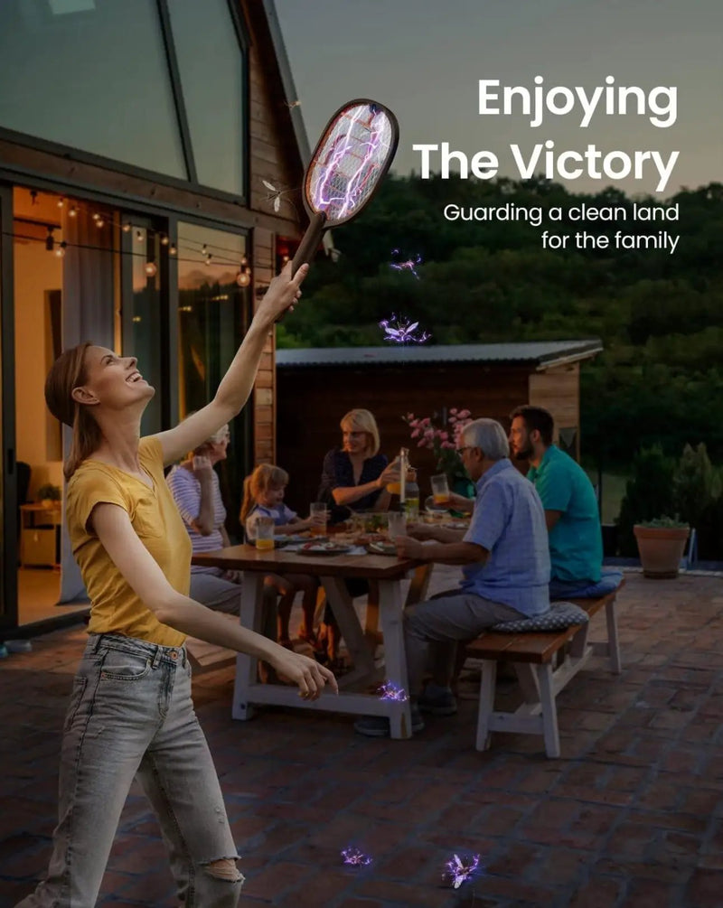 Electric Fly Swatter, 3200V Battery Powered Handheld Fly Zapper, 3-Layer Protection Grid Bug Zapper Racket for Home Bedroom Kitchen Office Backyard Patio Indoor Outdoor by Outdoor Solar Outlet