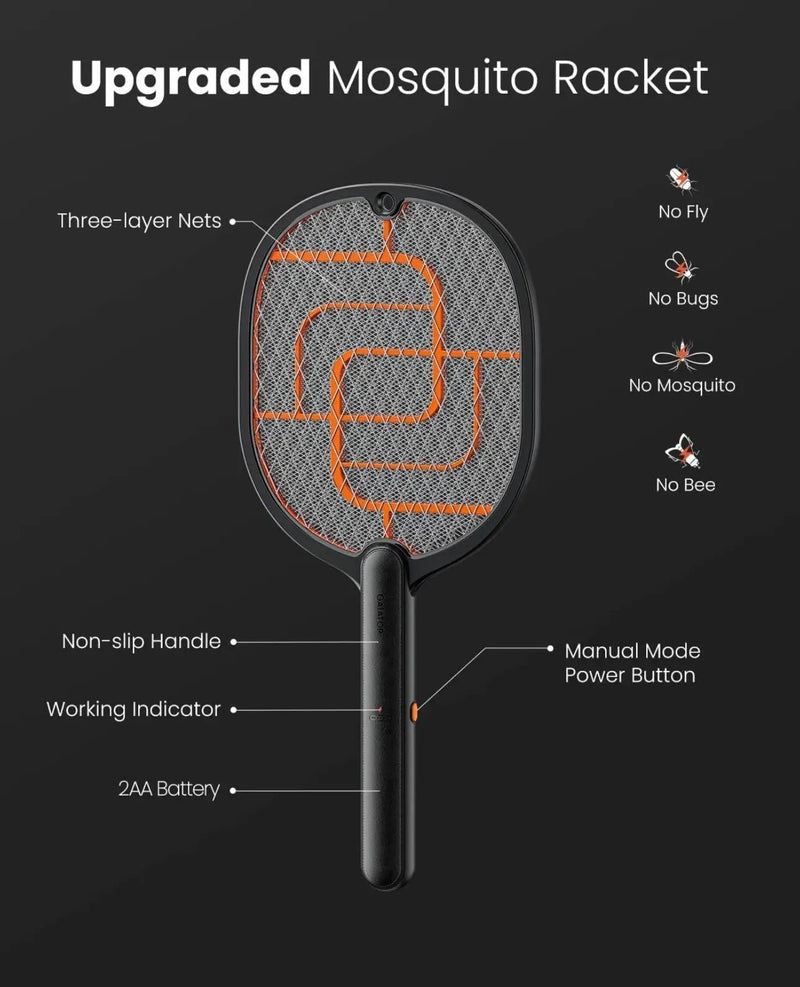 Electric Fly Swatter, 3200V Battery Powered Handheld Fly Zapper, 3-Layer Protection Grid Bug Zapper Racket for Home Bedroom Kitchen Office Backyard Patio Indoor Outdoor by Outdoor Solar Outlet
