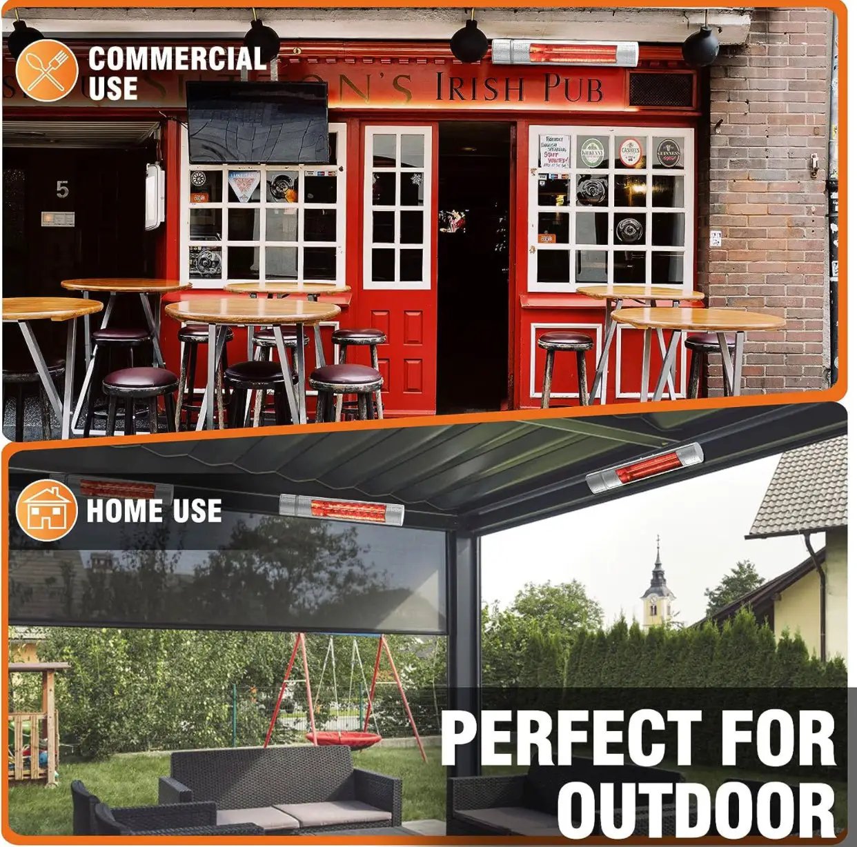 1500W Electric Patio Heater – Plug-In Outdoor Infrared Wall Heater with Remote Control, 3 Heat Settings, IP65 Waterproof, Overheat Protection, Indoor & Outdoor by Outdoor Solar Outlet
