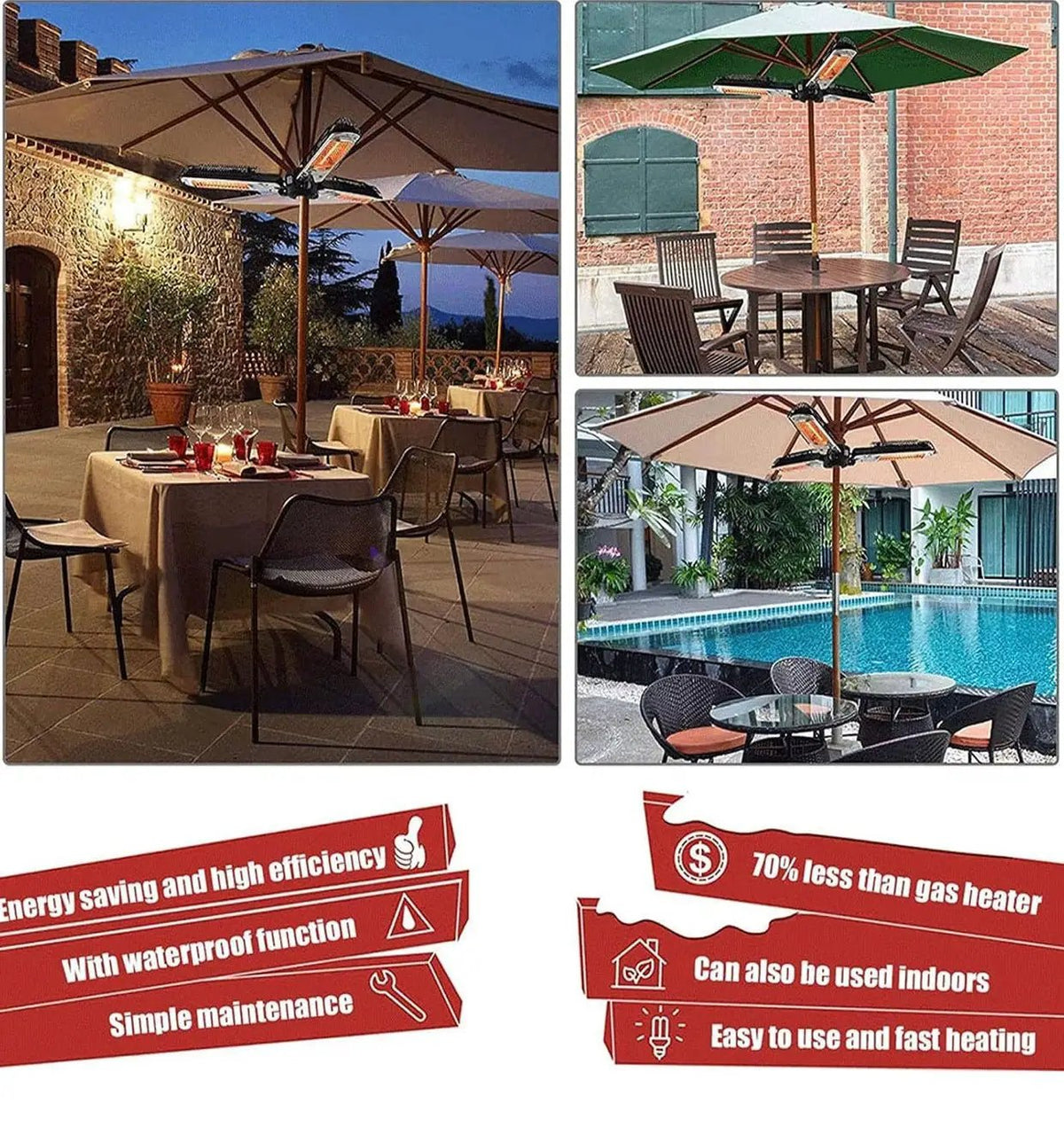 Electric Umbrella Heater Outdoor Heaters for Patio Electric Only Waterproof Infrared for Patio, Commercial and Residential by Outdoor Solar Outlet