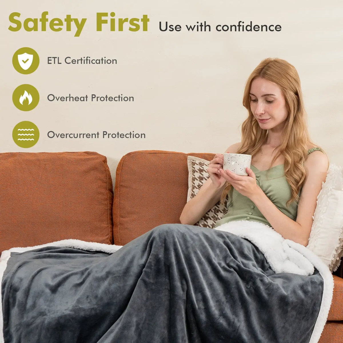 Heated Electric Blanket Throw with 10 Heat Levels by DirectDeals