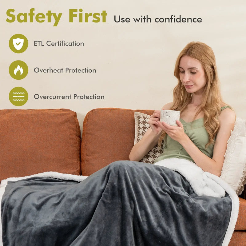 Heated Electric Blanket Throw with 10 Heat Levels by DirectDeals