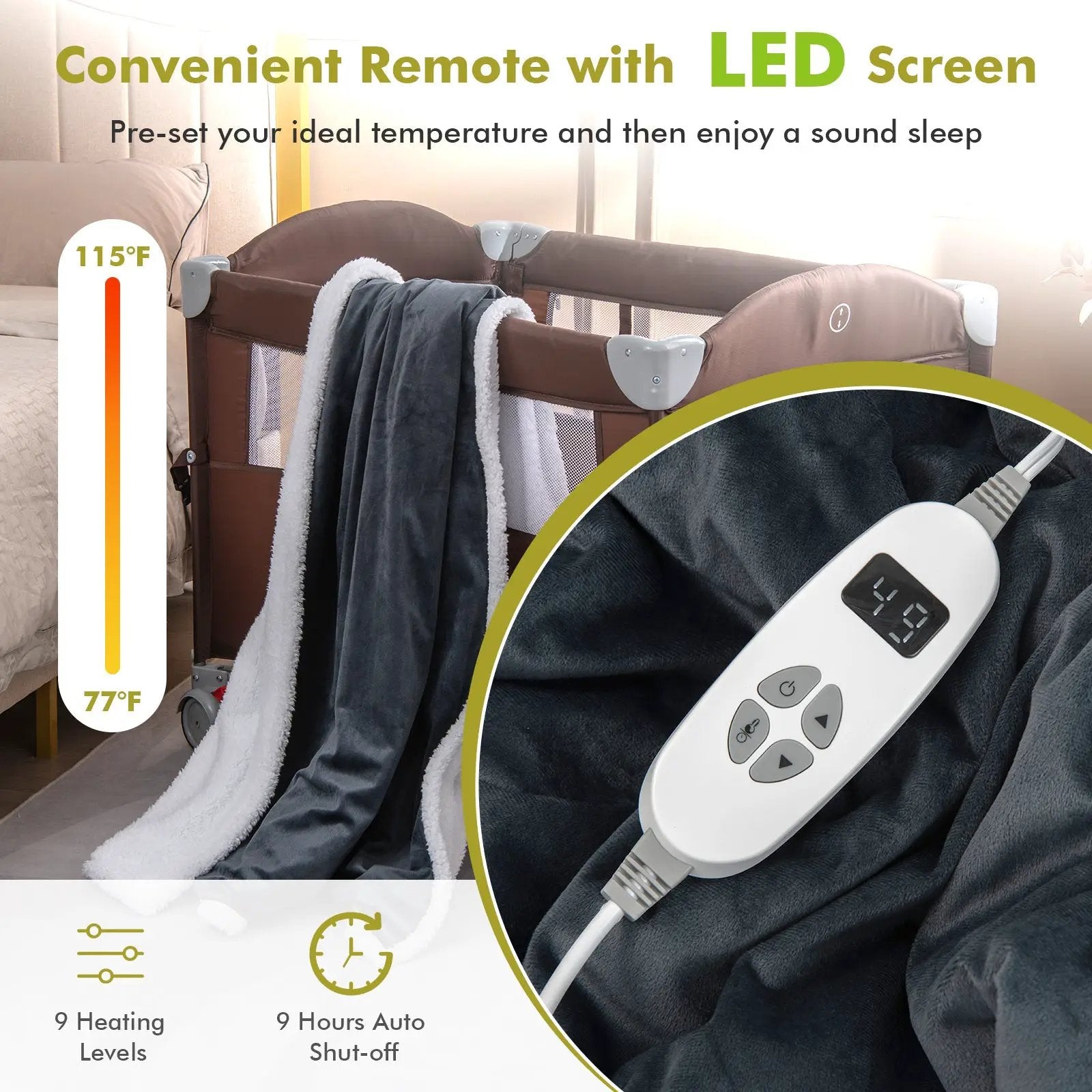 Heated Electric Blanket Throw with 10 Heat Levels by DirectDeals