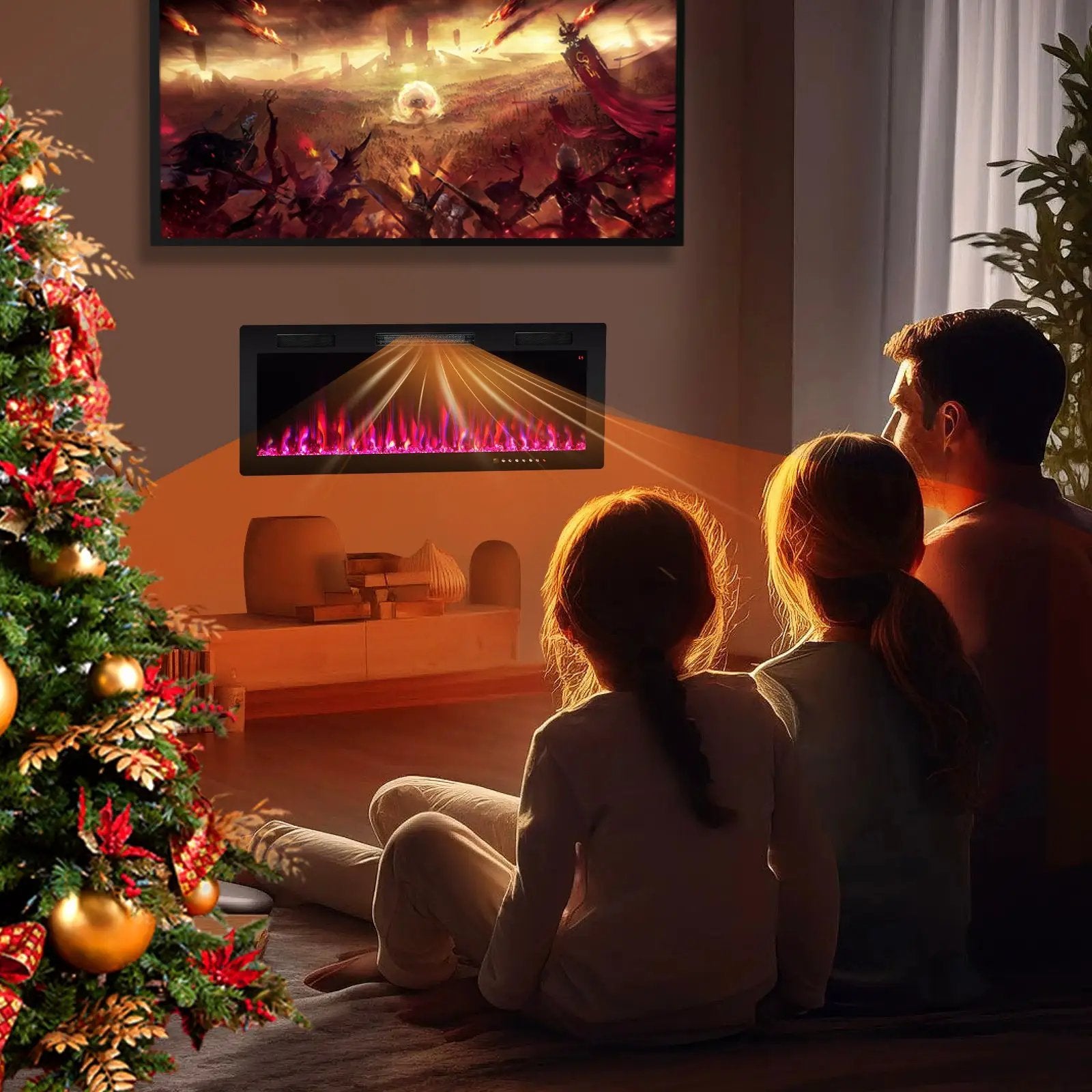Electric Fireplace 40/50/60 Inches Recessed and Wall Mounted for 2' x 6' Stud by DirectDeals