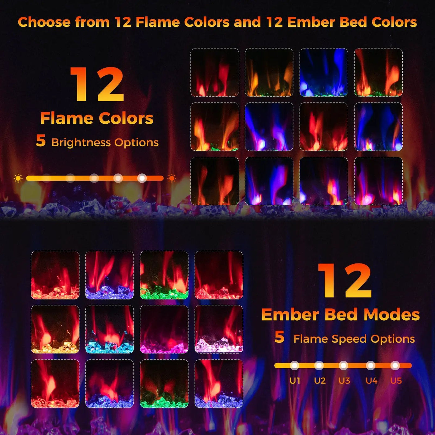 Electric Fireplace 40/50/60 Inches Recessed and Wall Mounted for 2' x 6' Stud by DirectDeals