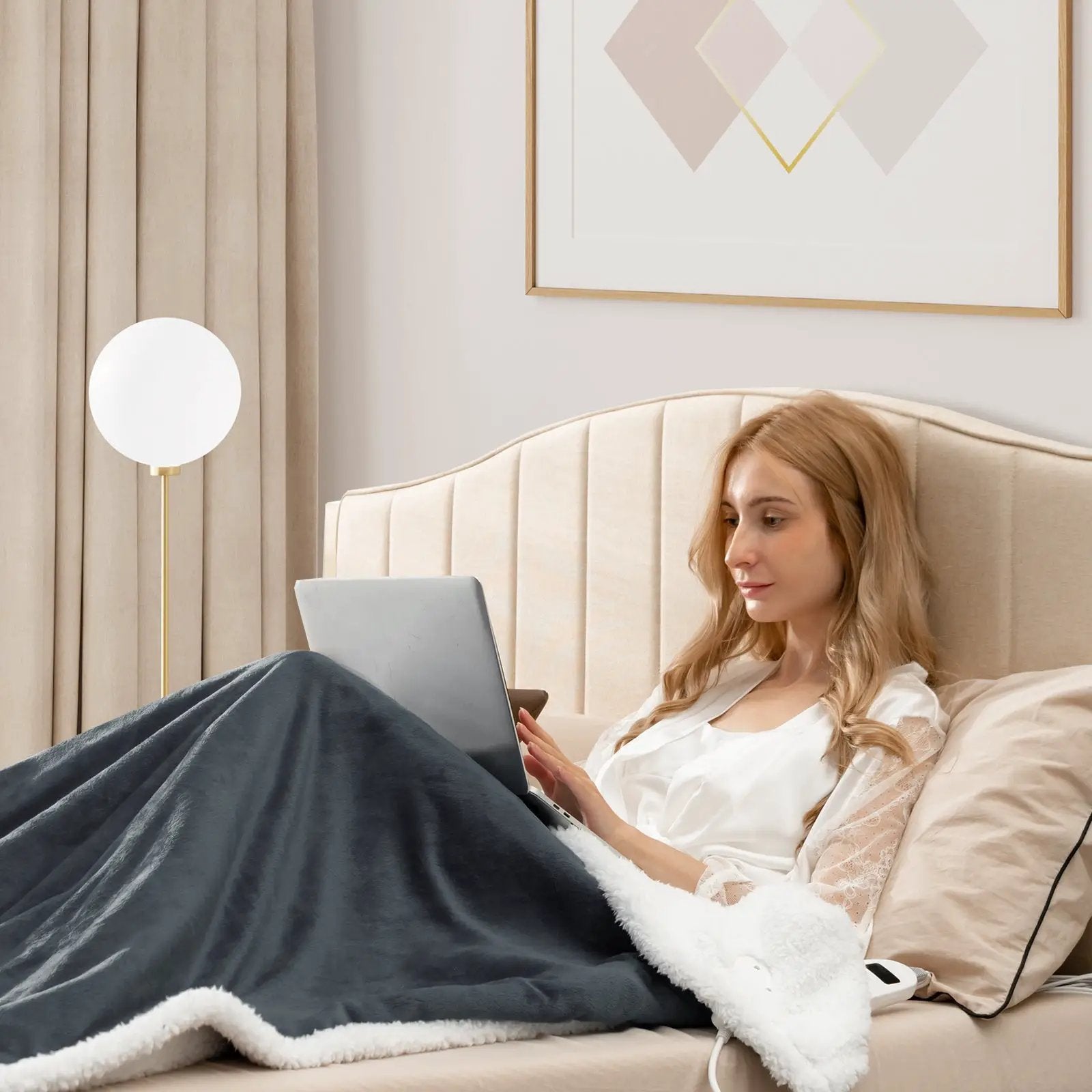 Electric Heated Blanket Throw Reversible Flannel and Sherpa Blanket by DirectDeals