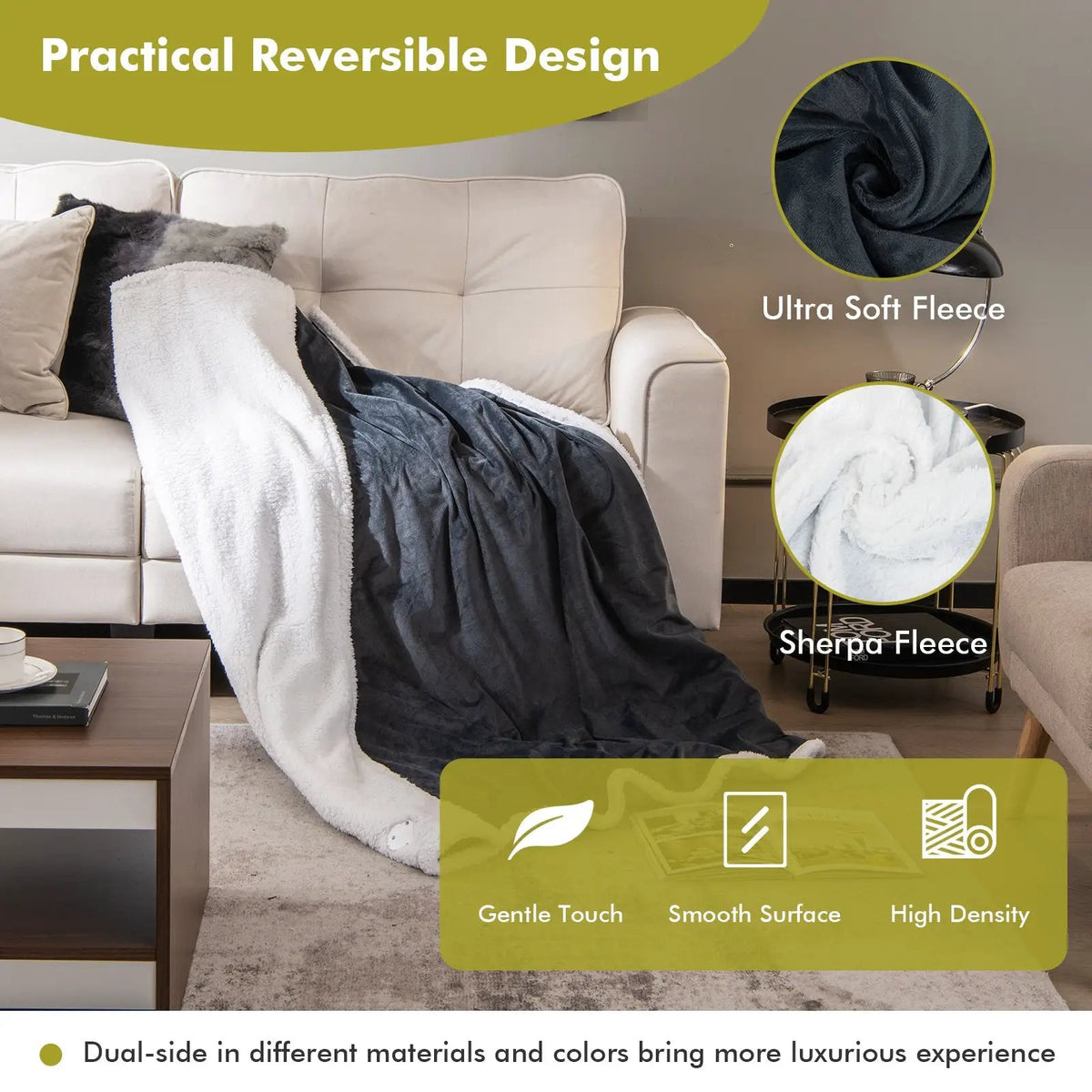 Electric Heated Blanket Throw Reversible Flannel and Sherpa Blanket by DirectDeals