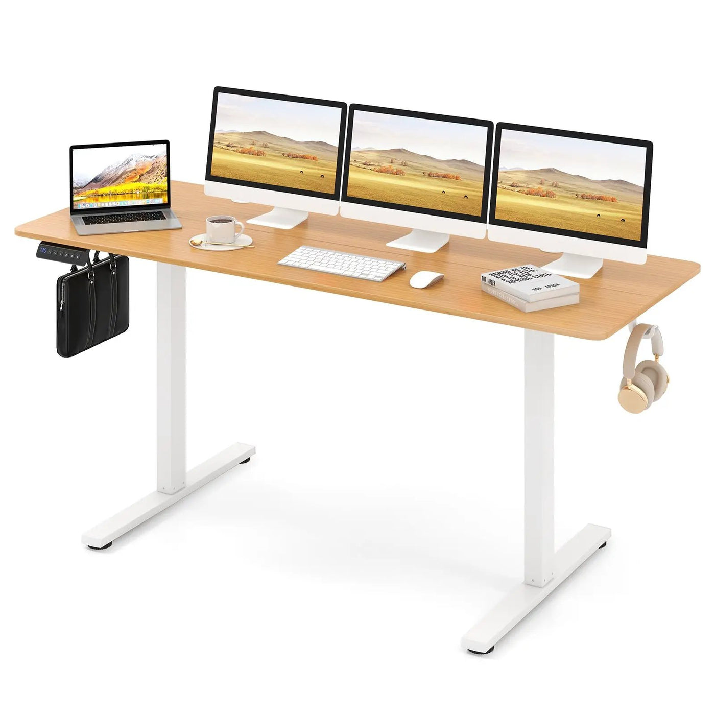 Electric Standing Desk with 3 Memory Heights and 2 Hanging Hooks and Cable Holes by DirectDeals
