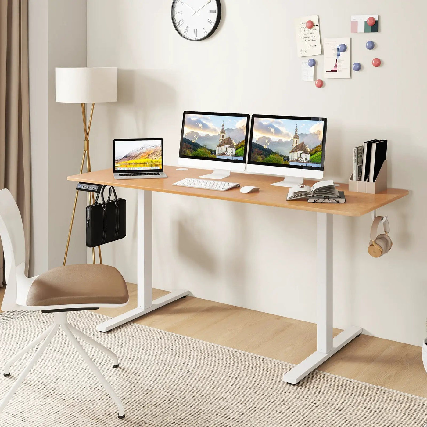 Electric Standing Desk with 3 Memory Heights and 2 Hanging Hooks and Cable Holes by DirectDeals
