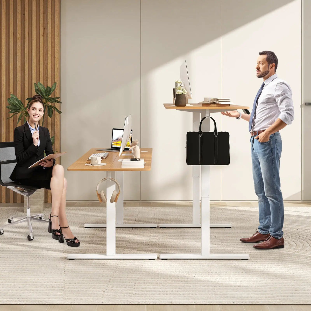 Electric Standing Desk with 3 Memory Heights and 2 Hanging Hooks and Cable Holes by DirectDeals