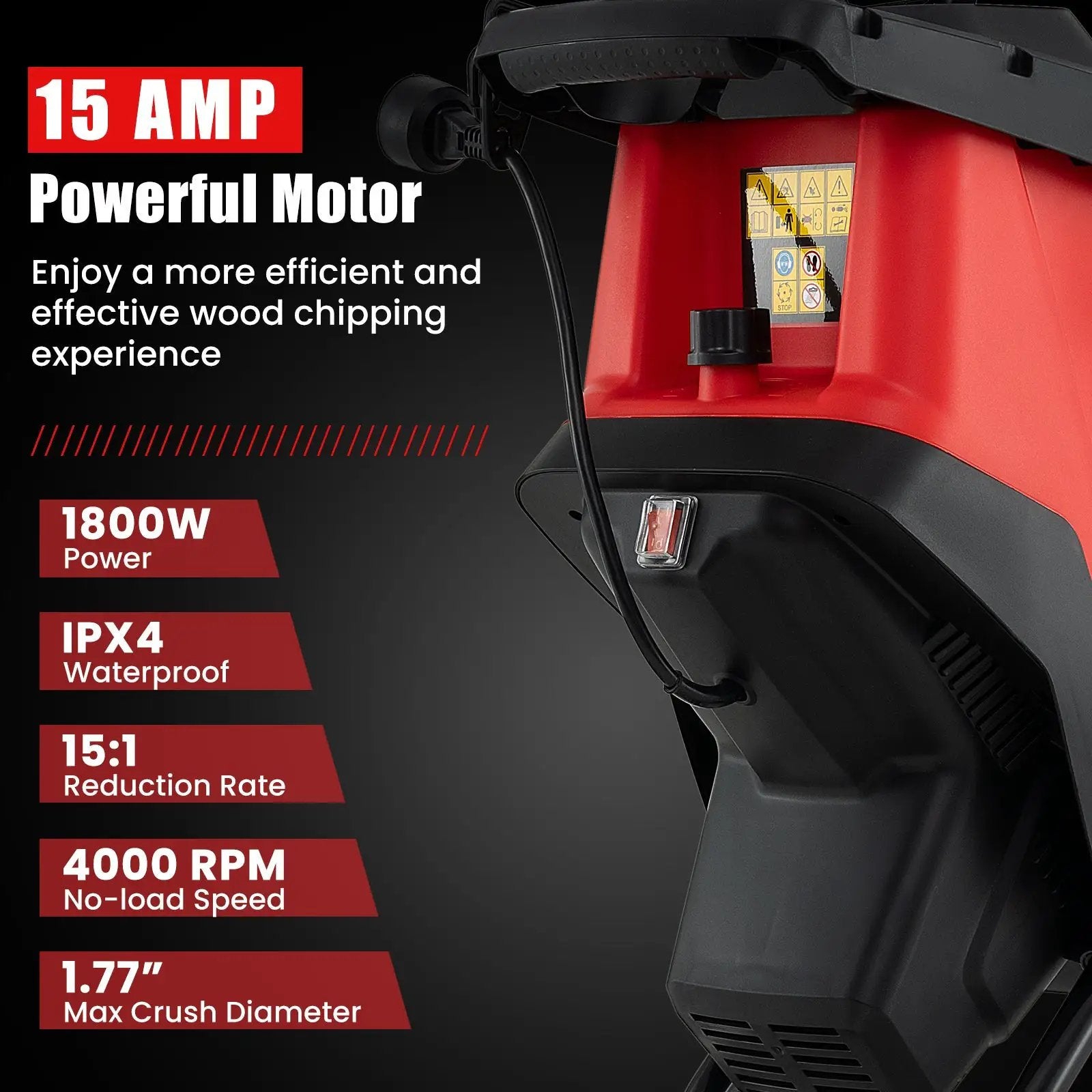 15-AMP Electric Wood Chipper and Shredder Leaf Mulcher with Wheels-Red by DirectDeals