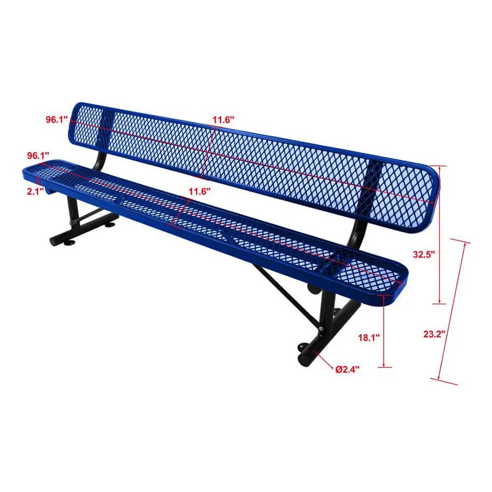 8FT Heavy-Duty Steel Bench With Backrest And Thermoplastic Coating (SAK23567) by SAKSBY WHOLESALE