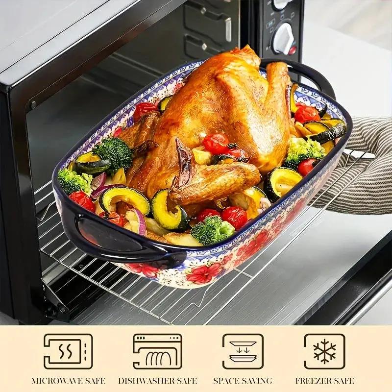 [Elegant Bohemian Baking Dishes] 2pcs Elegant Bohemian Porcelain Baking Dishes - 13-inch Large Rectangular Baker Set | Oven-Safe Casserole & Pie Pan, Versatile Ceramic Roaster | Mother's Day Gift for Home Chefs, Kitchen Essen by House Of Avana