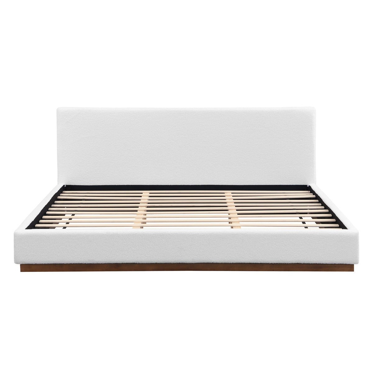 Elegant Boucle Upholstered Bed With Wood Grain Base Frame, photo 3 of 4