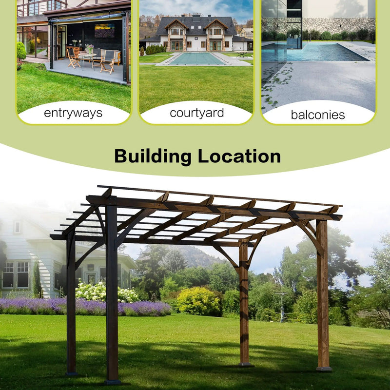 [10X12FT] Alora Premium Outdoor Brown Cedar Wood Pergola For Spacious Patios (SAK45639) by SAKSBY WHOLESALE