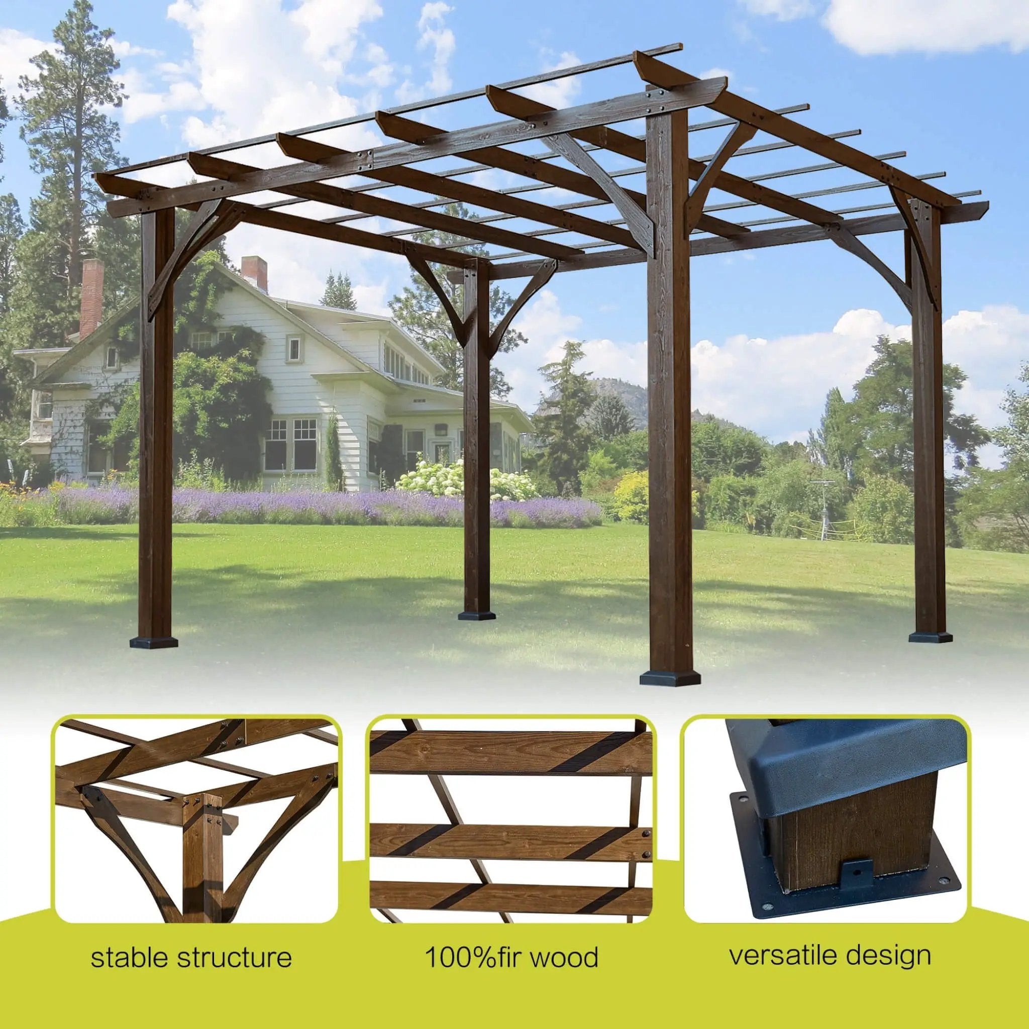 [10X12FT] Alora Premium Outdoor Brown Cedar Wood Pergola For Spacious Patios (SAK45639) by SAKSBY WHOLESALE