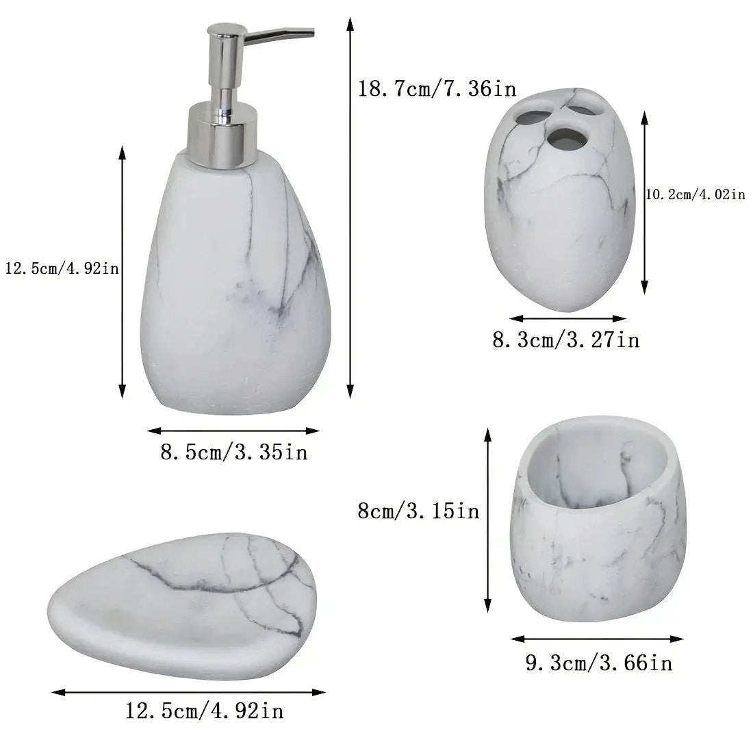 Elegant Marble Texture Resin Soap Dispenser, Manual Pump - Reusable Bathroom Liquid Dispenser Bottle for Hand Soap, Shampoo and Lotion - Slim White Design with by House Of Avana