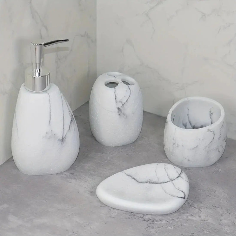 Elegant Marble Texture Resin Soap Dispenser, Manual Pump - Reusable Bathroom Liquid Dispenser Bottle for Hand Soap, Shampoo and Lotion - Slim White Design with by House Of Avana
