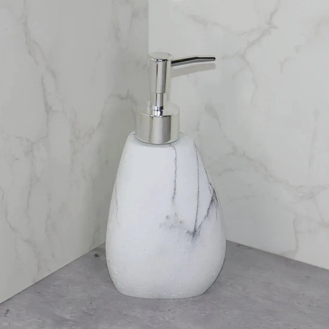 Elegant Marble Texture Resin Soap Dispenser, Manual Pump - Reusable Bathroom Liquid Dispenser Bottle for Hand Soap, Shampoo and Lotion - Slim White Design with by House Of Avana