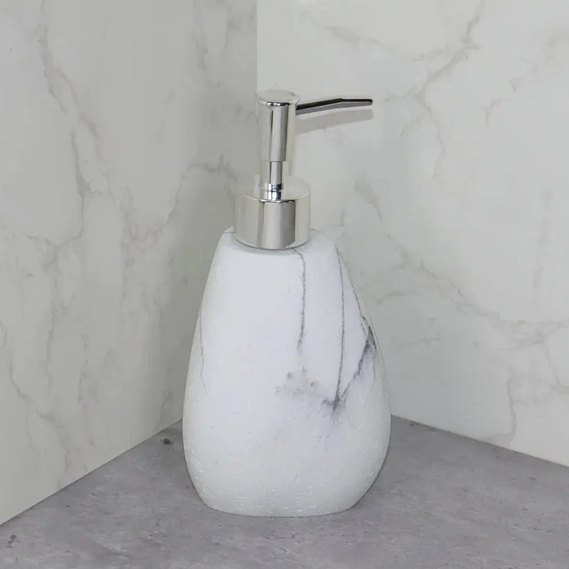 Elegant Marble Texture Resin Soap Dispenser, Manual Pump - Reusable Bathroom Liquid Dispenser Bottle for Hand Soap, Shampoo and Lotion - Slim White Design with by House Of Avana
