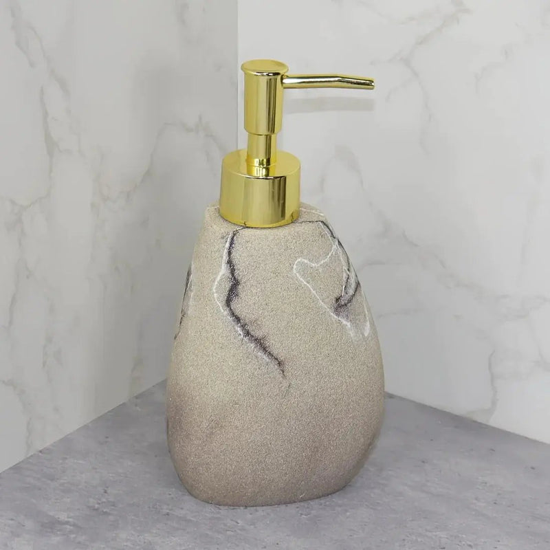 Elegant Marble Texture Resin Soap Dispenser, Manual Pump - Reusable Bathroom Liquid Dispenser Bottle for Hand Soap, Shampoo and Lotion - Slim White Design with by House Of Avana