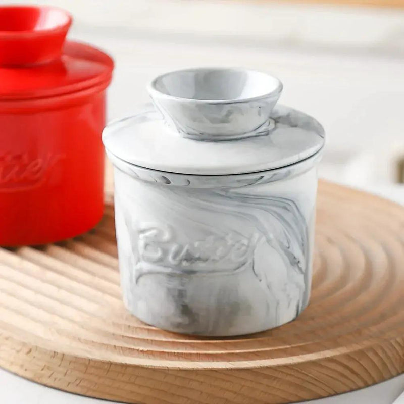 Elegant Marble-Textured Ceramic Butter Dish with Lid - Waterproof, Heat-Resistant, Ideal for Serving Butter, Cheese, and More - Perfect for Home or Kitchen Decor, Kitchen Decor | Marble Texture | Durable Ceramic, Butter Dish by House Of Avana