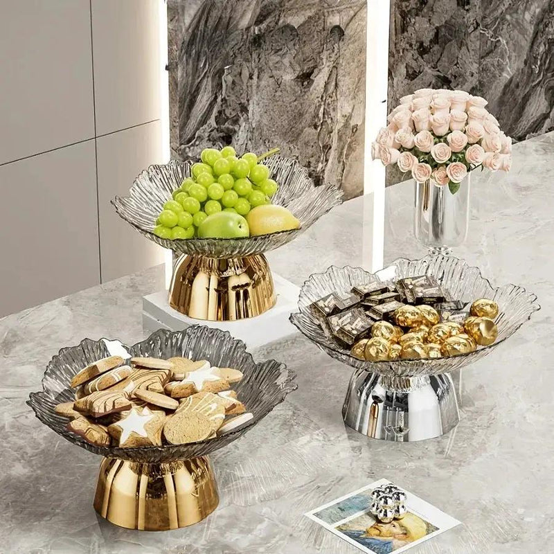 Elegant Multi-Layer Fruit and Snack Plate, Oval Plastic Candy Server with Intricate Leaf Design, festive plastic coffee table tray for desserts and snacks,Ideal for Kitchen and Living Room Decora stylish petal-shaped fruit pl by House Of Avana