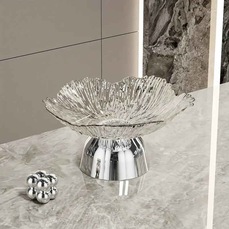 Elegant Multi-Layer Fruit and Snack Plate, Oval Plastic Candy Server with Intricate Leaf Design, festive plastic coffee table tray for desserts and snacks,Ideal for Kitchen and Living Room Decora stylish petal-shaped fruit pl by House Of Avana