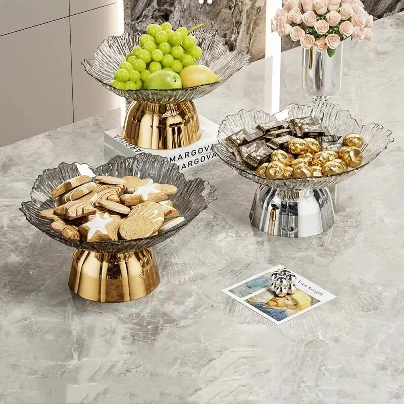Elegant Multi-Layer Fruit and Snack Plate, Oval Plastic Candy Server with Intricate Leaf Design, festive plastic coffee table tray for desserts and snacks,Ideal for Kitchen and Living Room Decora stylish petal-shaped fruit pl by House Of Avana