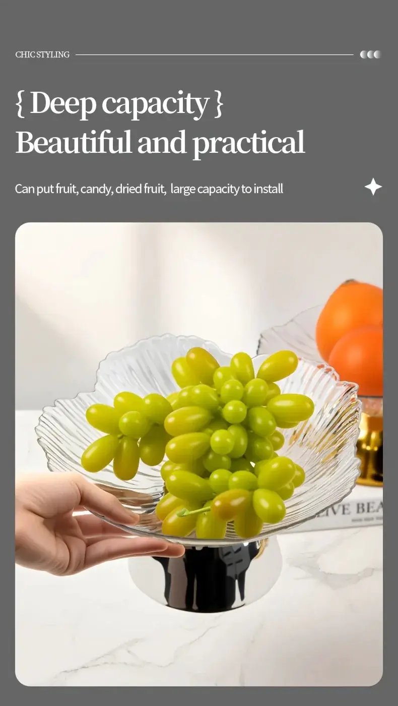 Elegant Multi-Layer Fruit and Snack Plate, Oval Plastic Candy Server with Intricate Leaf Design, festive plastic coffee table tray for desserts and snacks,Ideal for Kitchen and Living Room Decora stylish petal-shaped fruit pl by House Of Avana