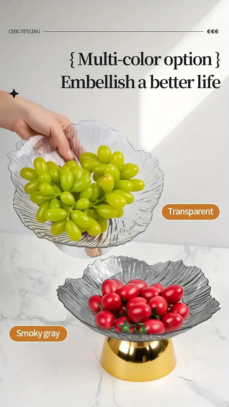 Elegant Multi-Layer Fruit and Snack Plate, Oval Plastic Candy Server with Intricate Leaf Design, festive plastic coffee table tray for desserts and snacks,Ideal for Kitchen and Living Room Decora stylish petal-shaped fruit pl by House Of Avana