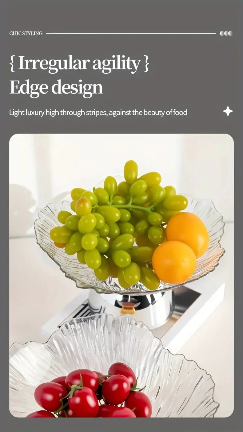 Elegant Multi-Layer Fruit and Snack Plate, Oval Plastic Candy Server with Intricate Leaf Design, festive plastic coffee table tray for desserts and snacks,Ideal for Kitchen and Living Room Decora stylish petal-shaped fruit pl by House Of Avana