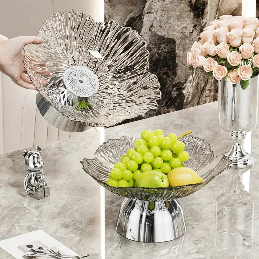 Elegant Multi-Layer Fruit and Snack Plate, Oval Plastic Candy Server with Intricate Leaf Design, festive plastic coffee table tray for desserts and snacks,Ideal for Kitchen and Living Room Decora stylish petal-shaped fruit pl by House Of Avana