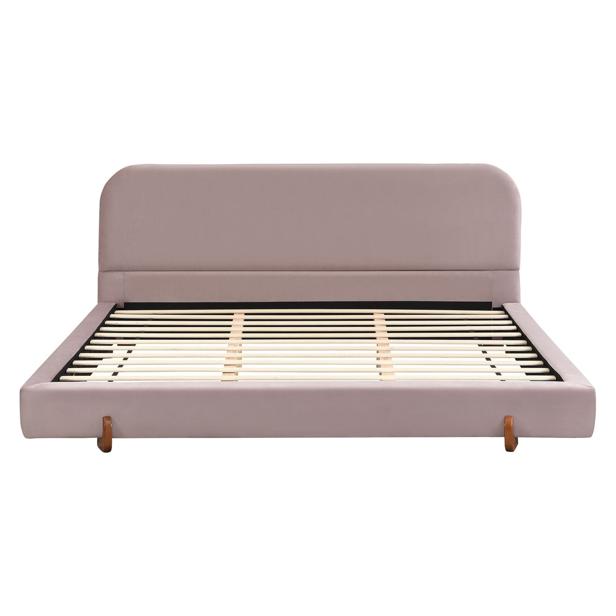Elegant Upholstered Bed Frame with Solid Wood Legs - Pink or White, photo 3 of 11