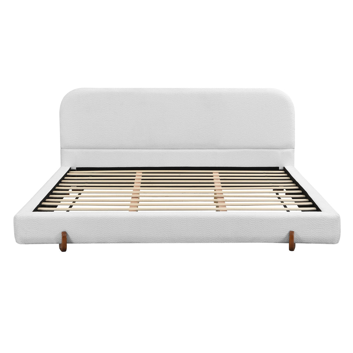 Elegant Upholstered Bed Frame with Solid Wood Legs - Pink or White, photo 2 of 11